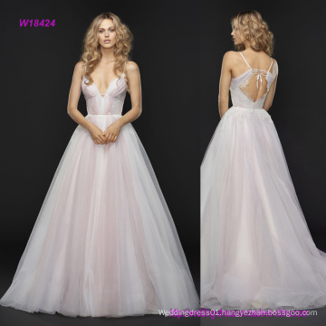 Alabaster Ombred Tulle Keyhole Back with Corset Detail and Lace Scallop Accent Wedding Dress with Full Ombre Tulle Skirt